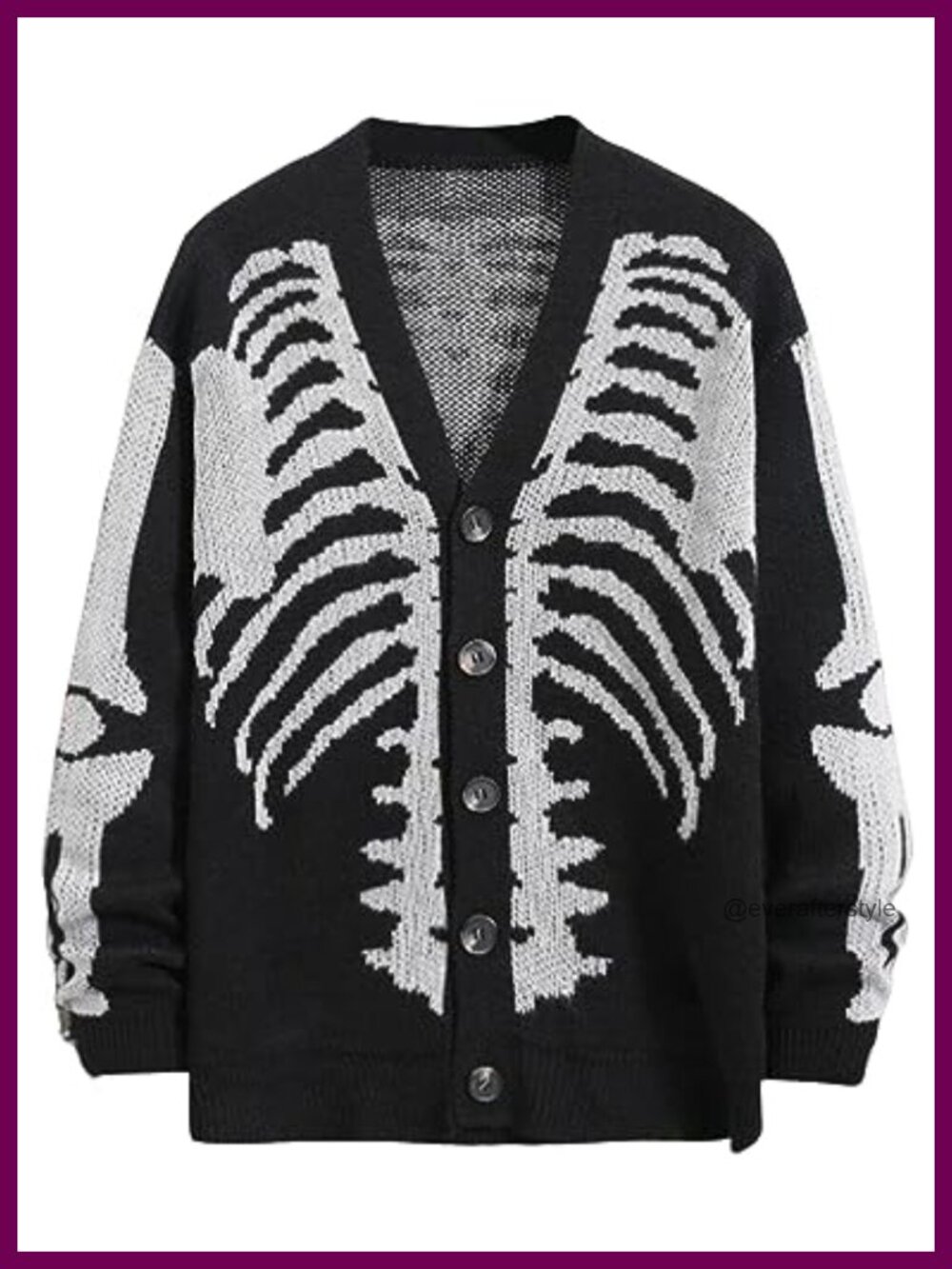 Mens Skeleton Print Knit Cardigan Oversized V-Neck Button Sweater